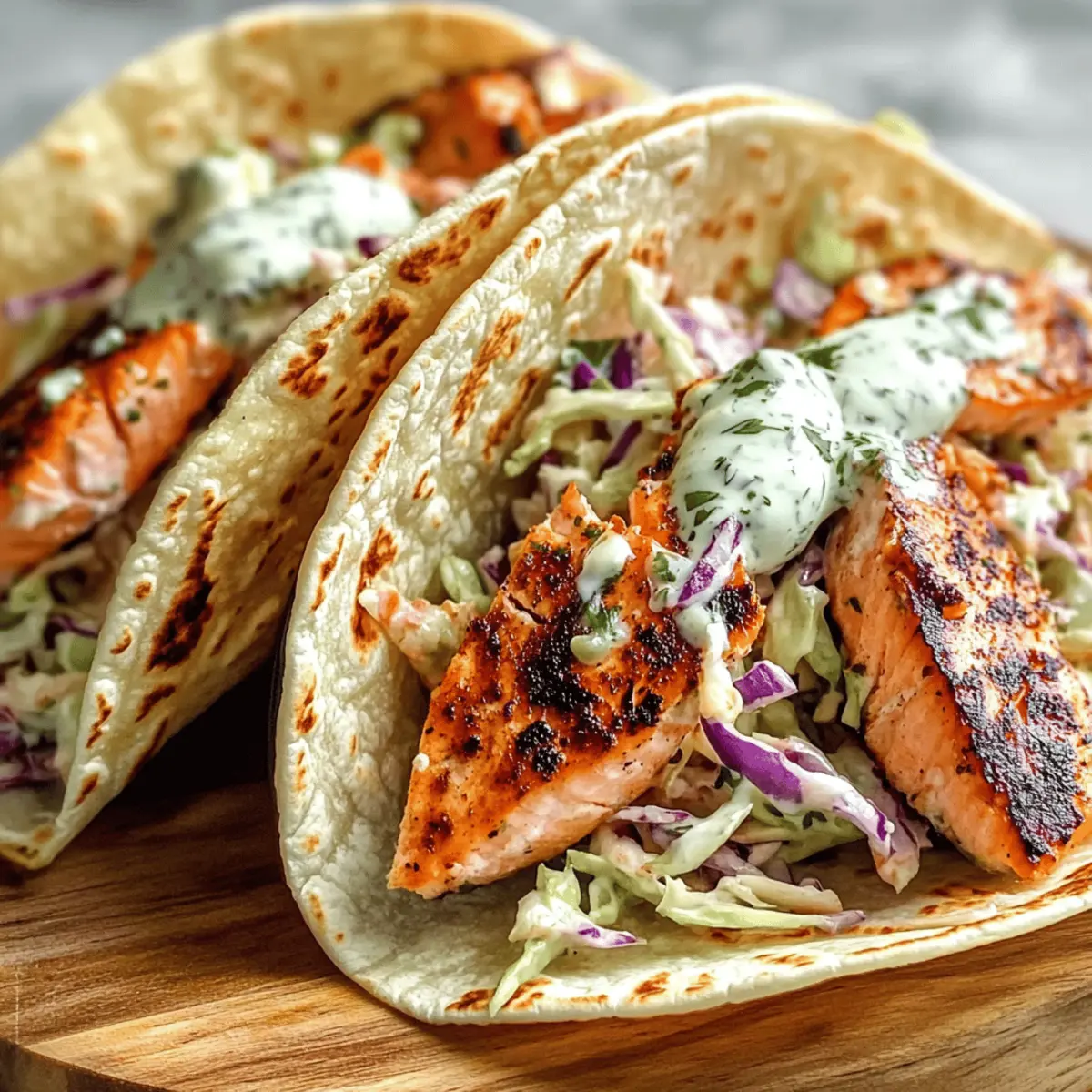 Air Fryer Salmon Tacos with Slaw