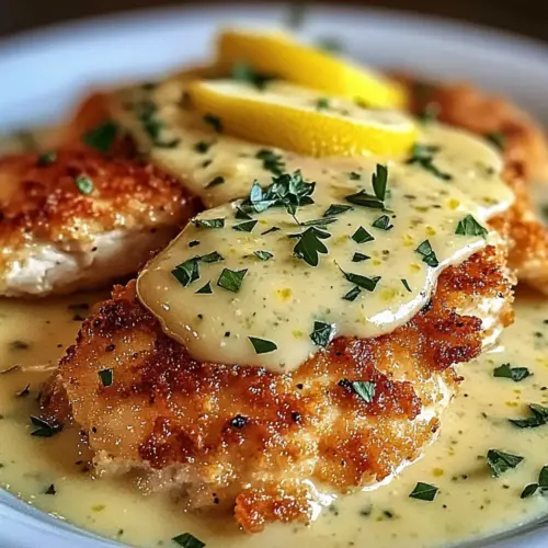 Lemon Pecorino Crusted Chicken with Creamy Lemon Sauce