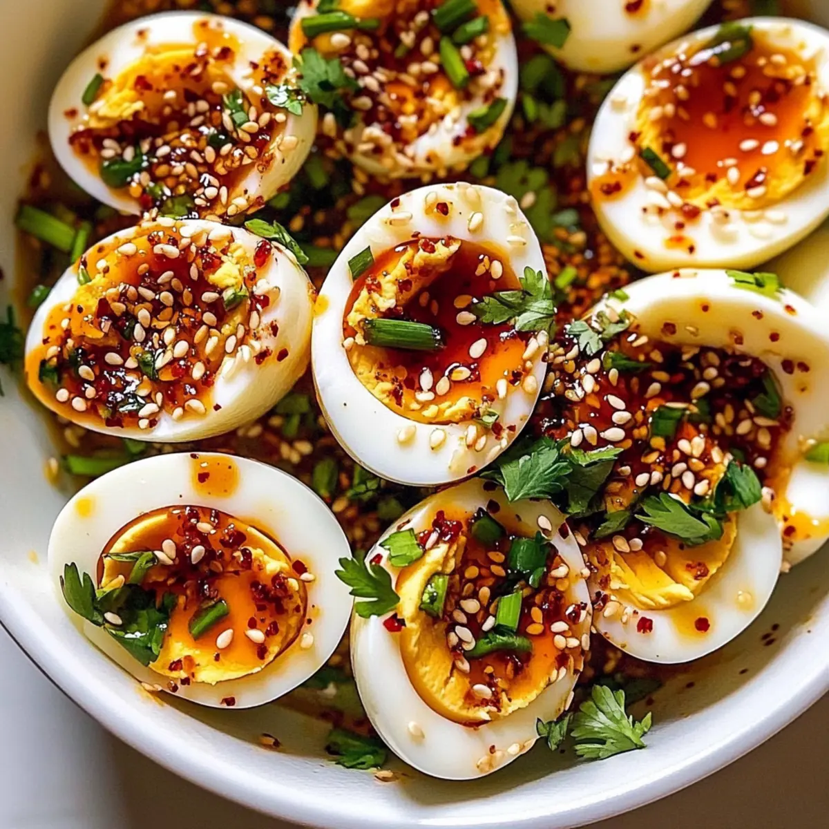 Spicy Chili Garlic Deviled Eggs