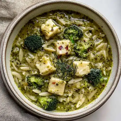 Pesto Broccoli Orzo Soup