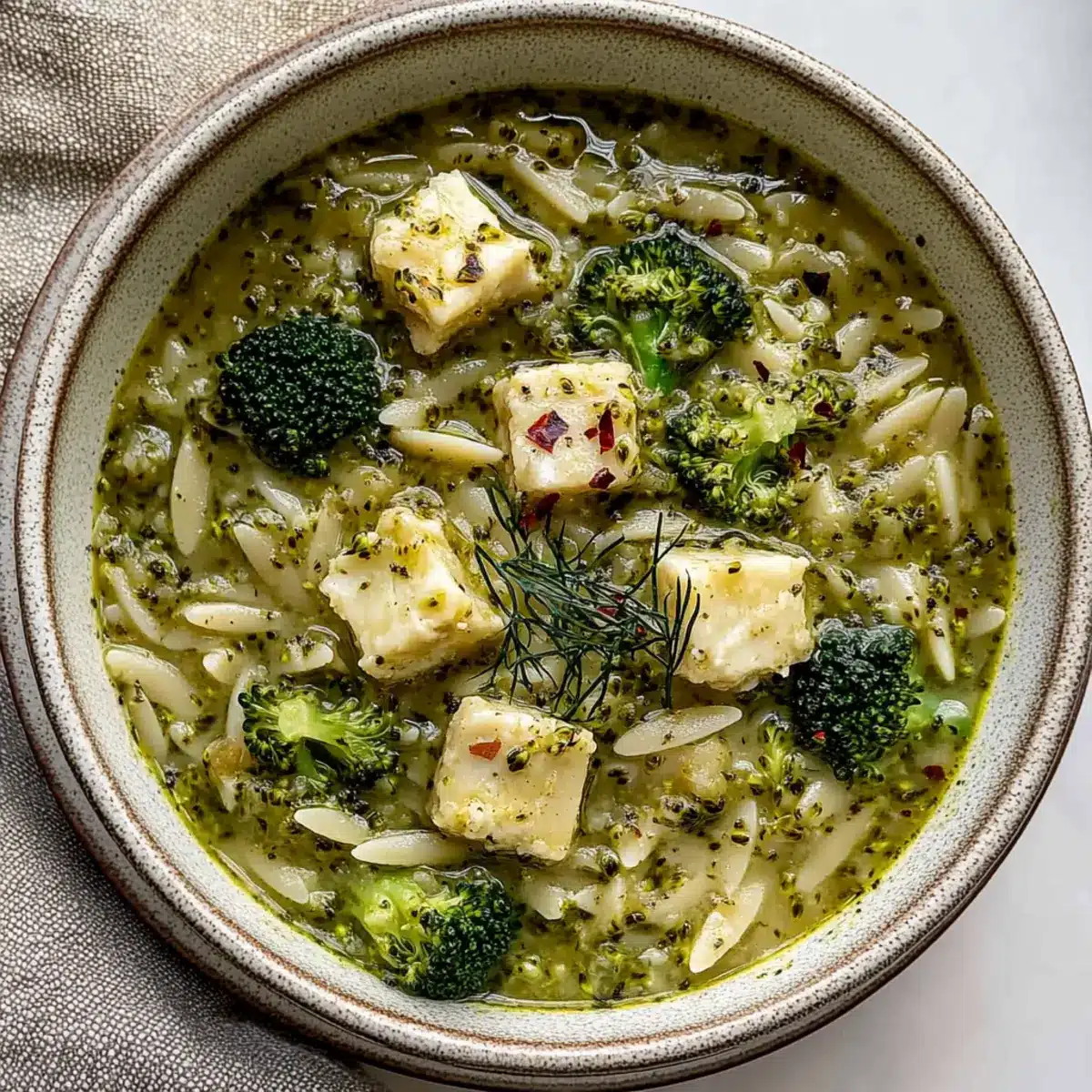 Pesto Broccoli Orzo Soup