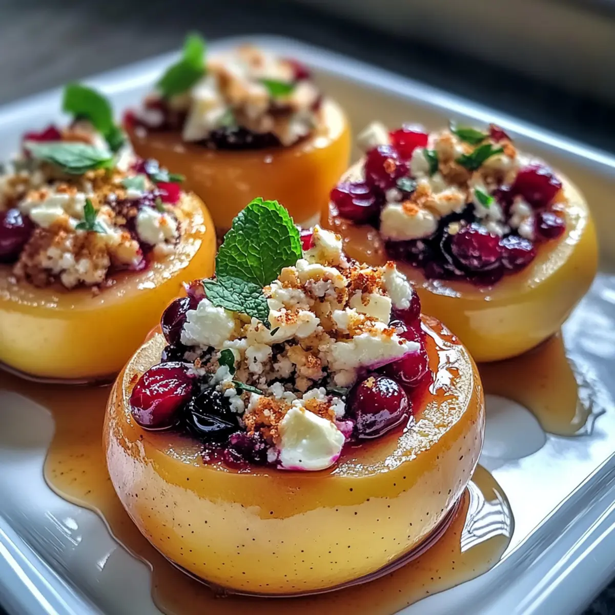 Baked Apples with Feta, Honey, and Cranberries
