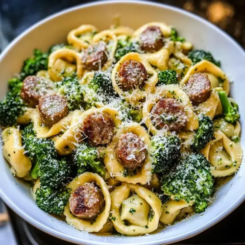 Garlic Parmesan Tortellini with Sausage and Broccoli