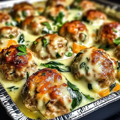 Baked Chicken Ricotta Meatballs with Spinach Alfredo Sauce
