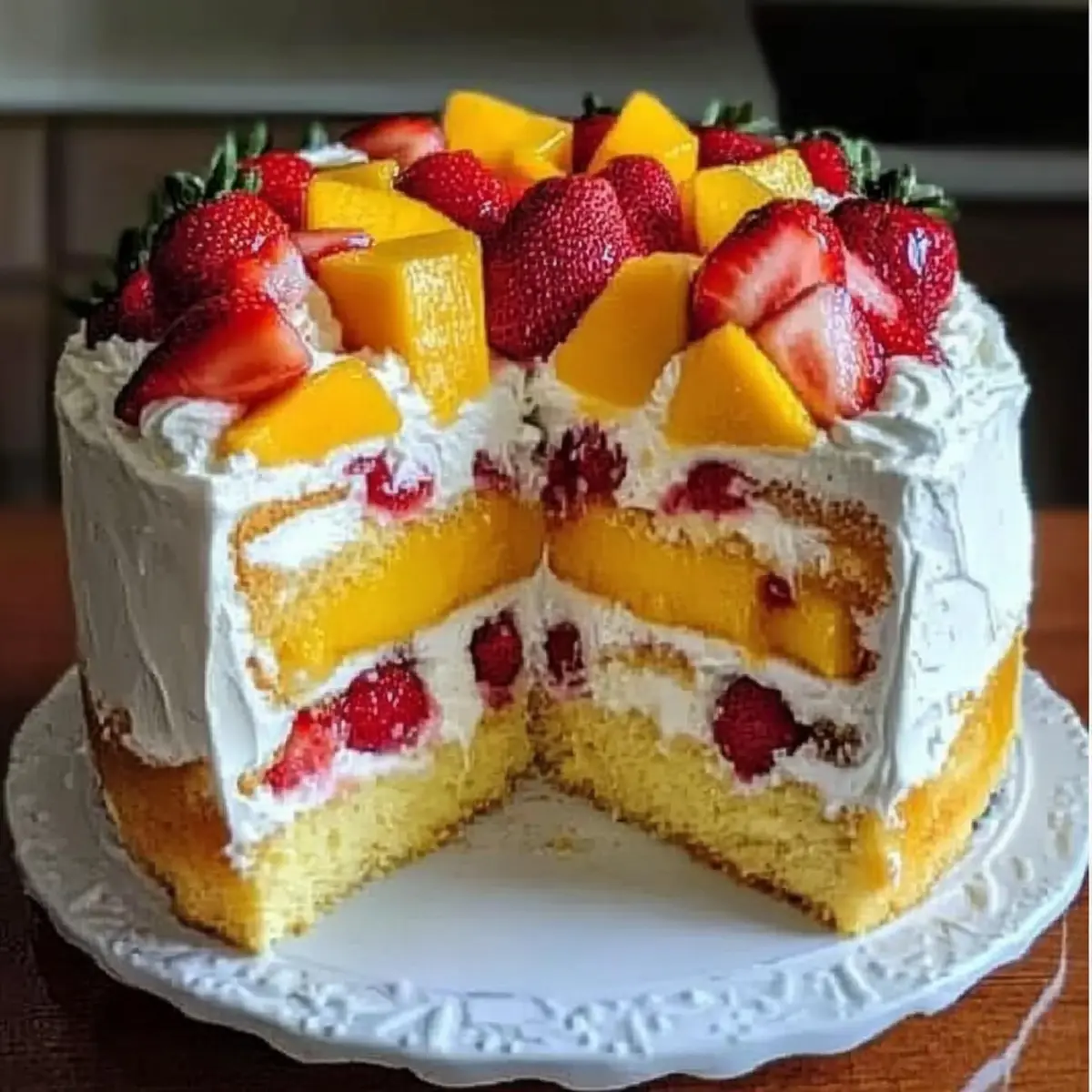 Strawberry Mango Split Cake