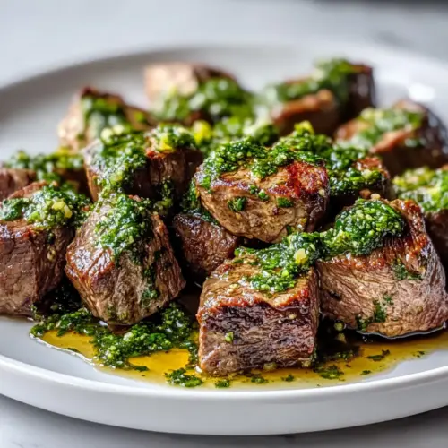Garlic Butter Steak Bites with Fresh Chimichurri Sauce