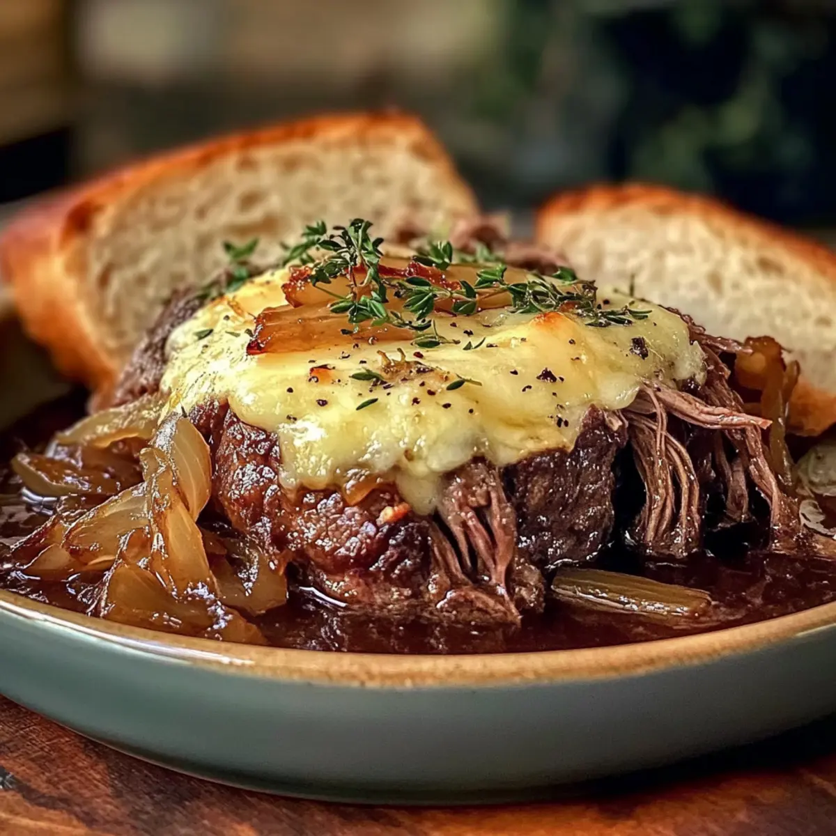 French Onion Pot Roast with Melted Cheese