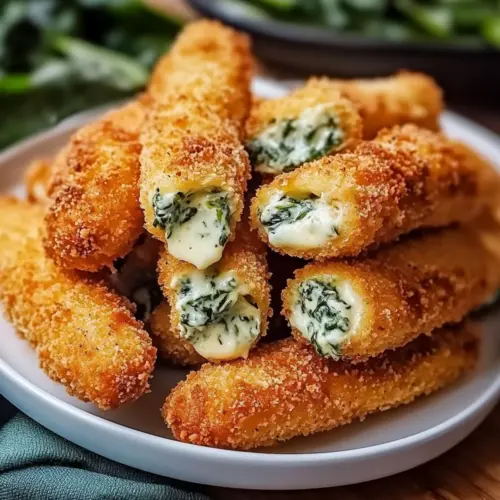 Crispy Spinach Dip Mozzarella Sticks
