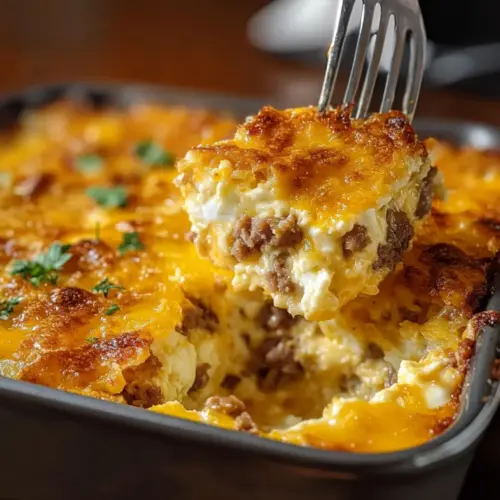 Sausage, Egg, and Cream Cheese Hashbrown Casserole