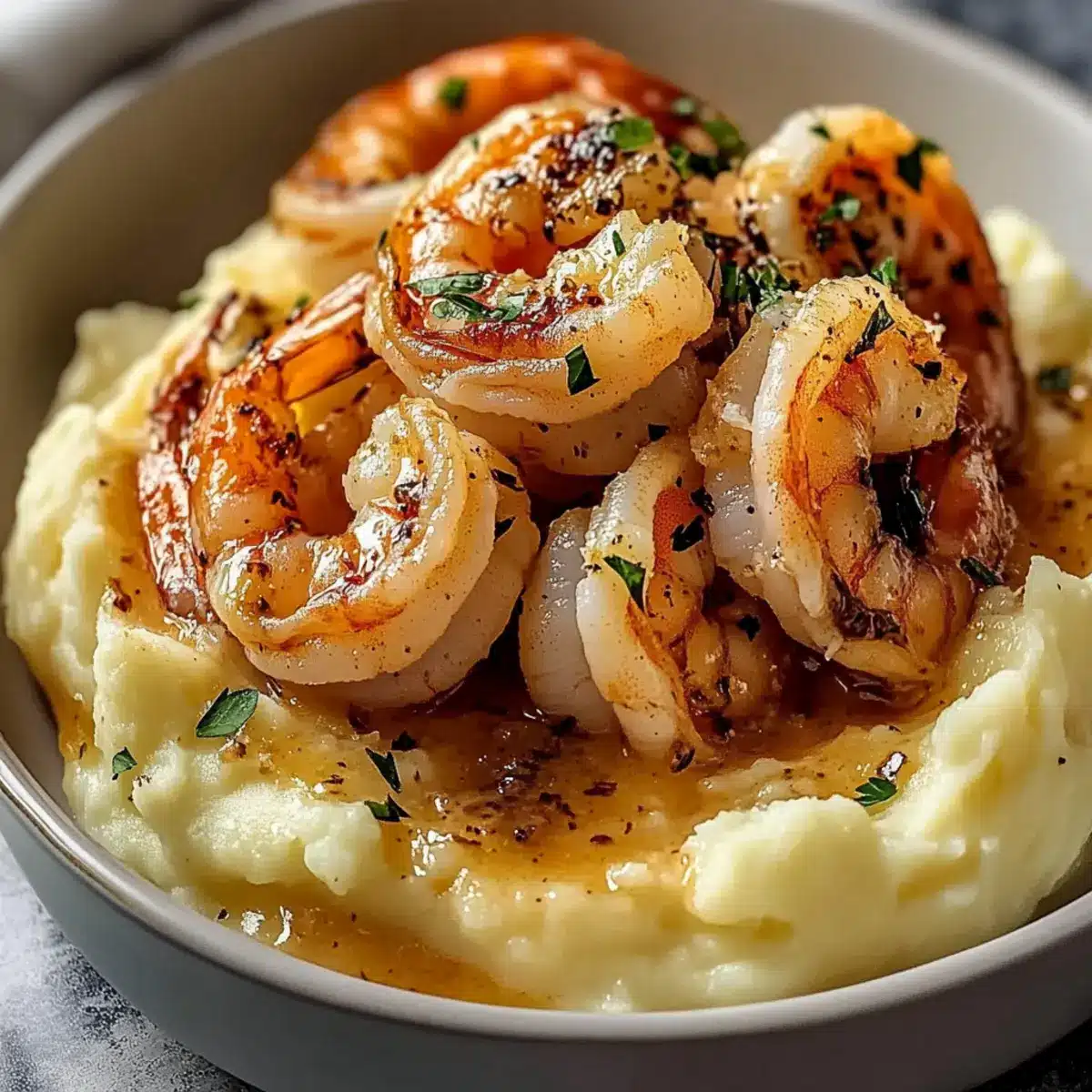 Creamy Garlic Shrimp Served Over Mashed Potatoes