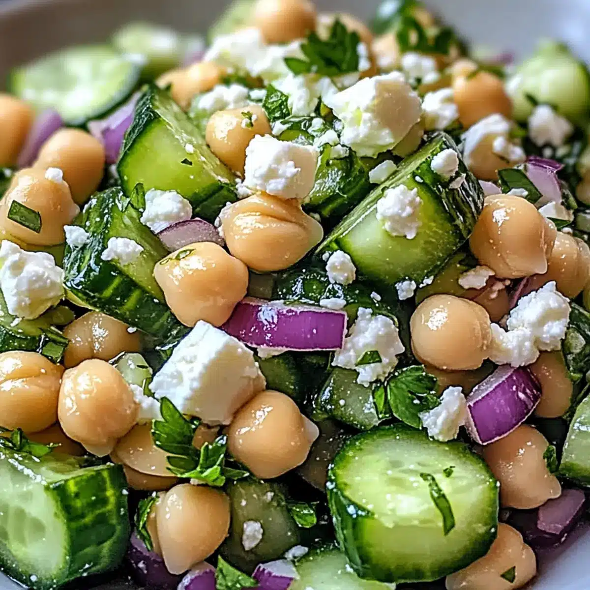 Herby Cucumber Salad with Feta and Chickpeas