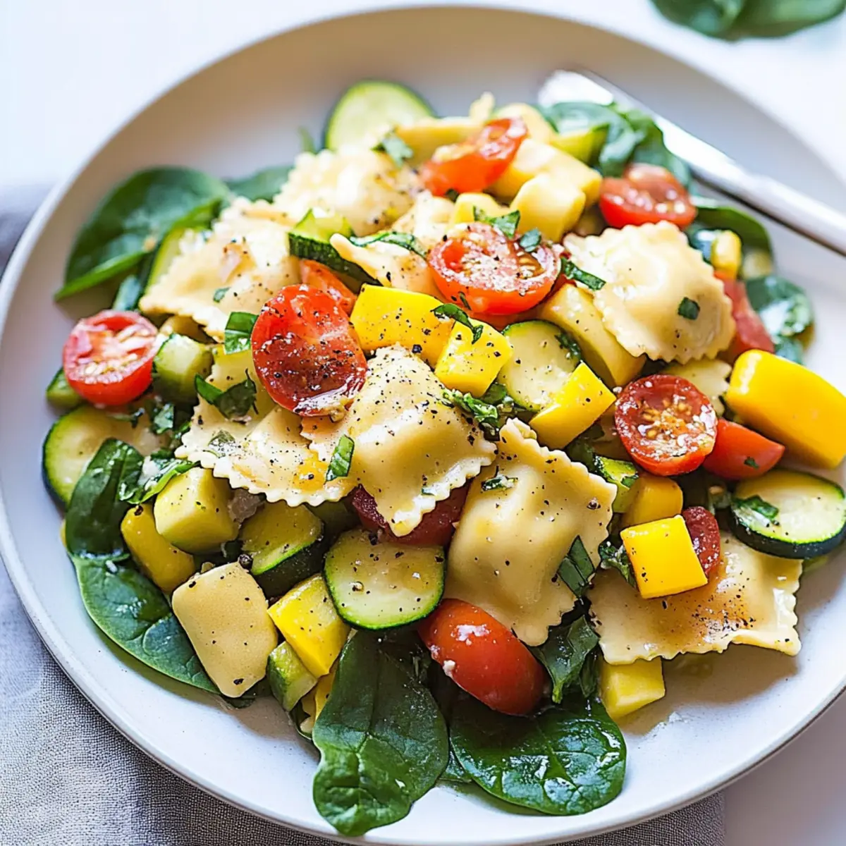 Ravioli and Summer Vegetable Spinach Salad