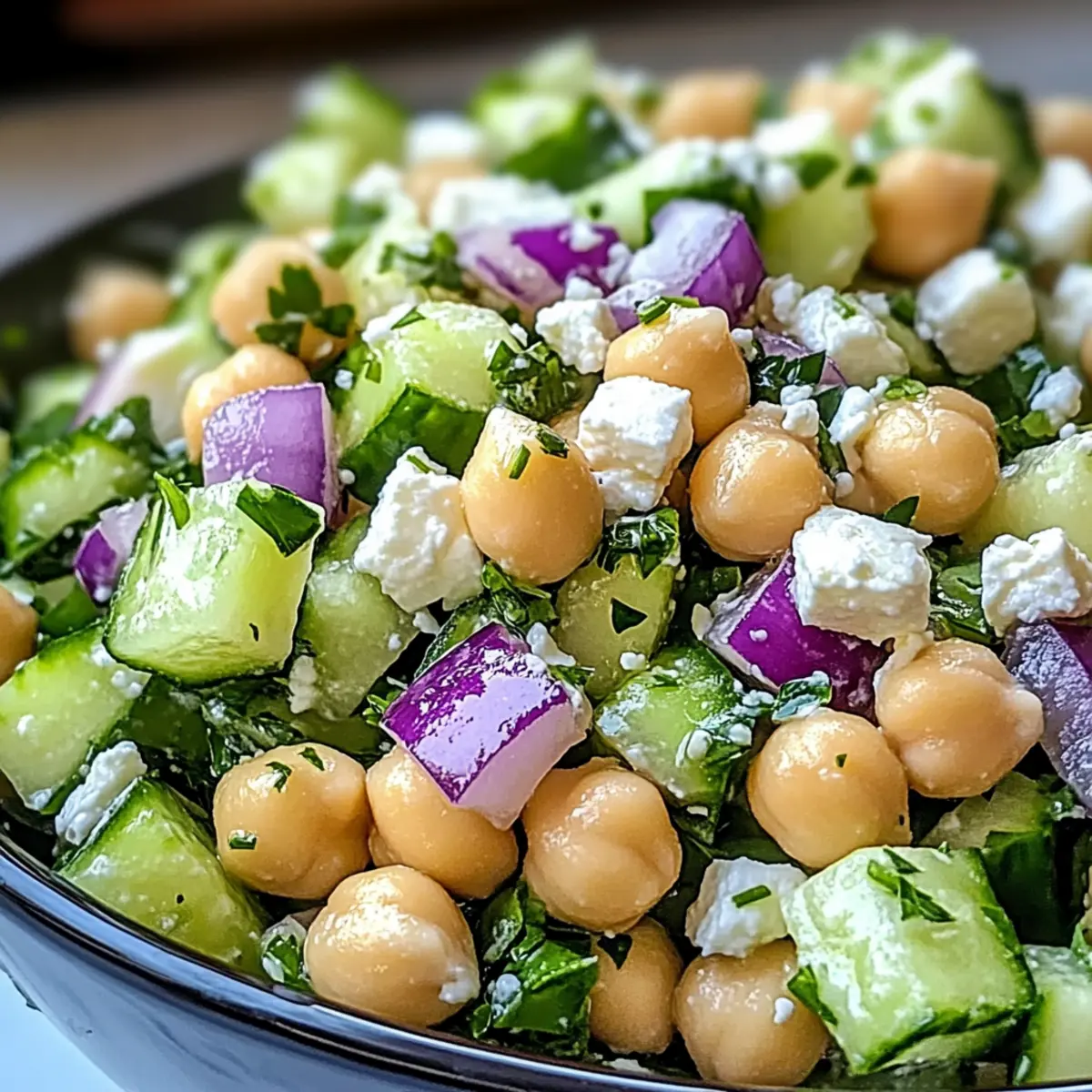 Herby Cucumber Salad with Feta and Chickpeas