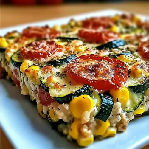 Cheesy Zucchini Corn Tomato Bake