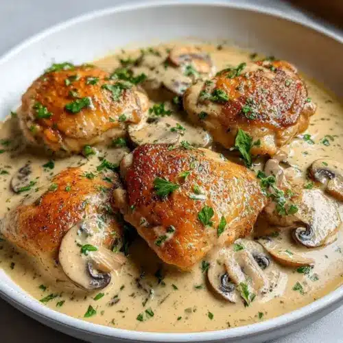 Chicken Thighs With Creamy Mushroom Garlic Sauce