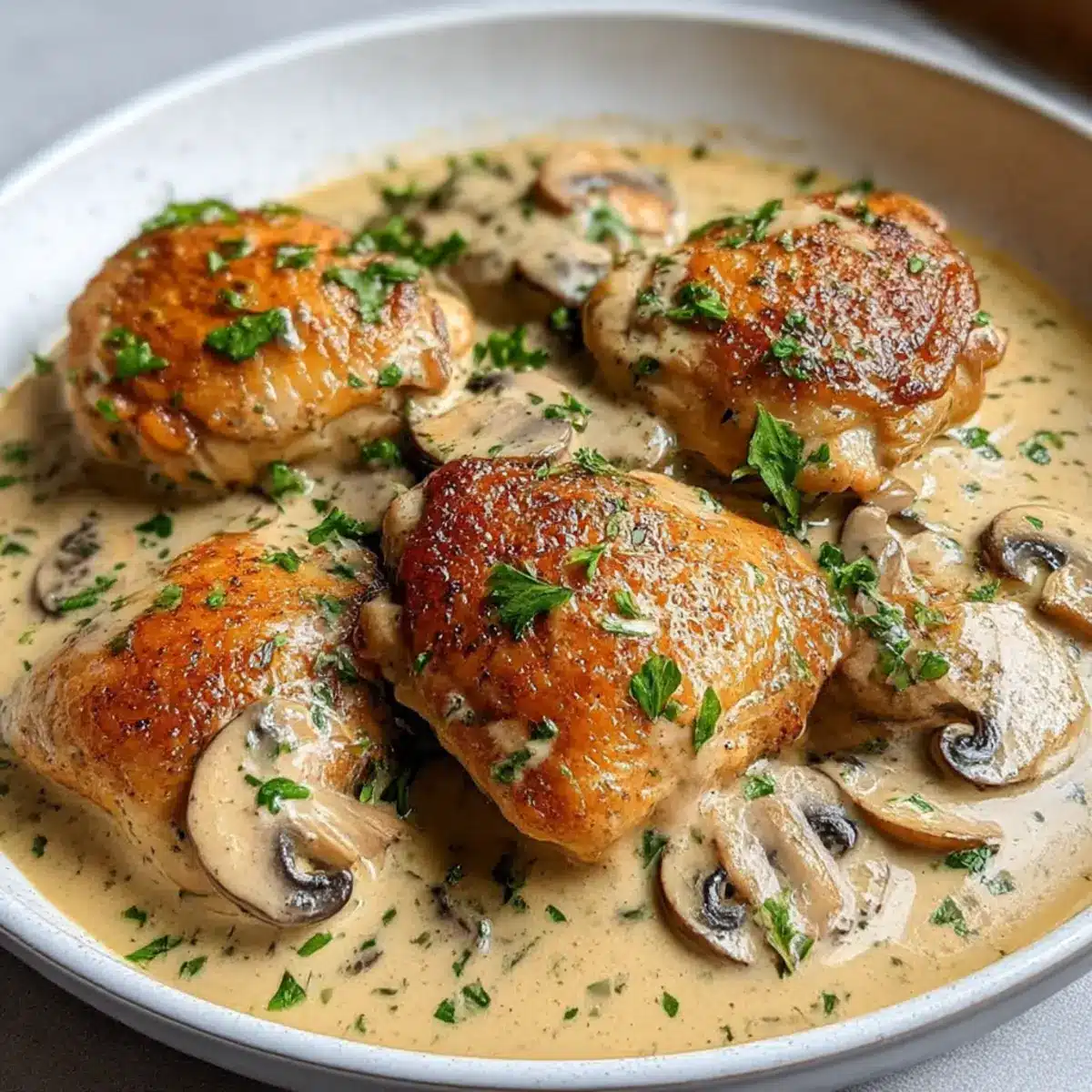 Chicken Thighs With Creamy Mushroom Garlic Sauce